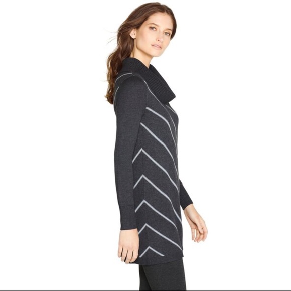 White House Black Market Gray Striped Cowl Neck Sweater - Picture 2 of 6